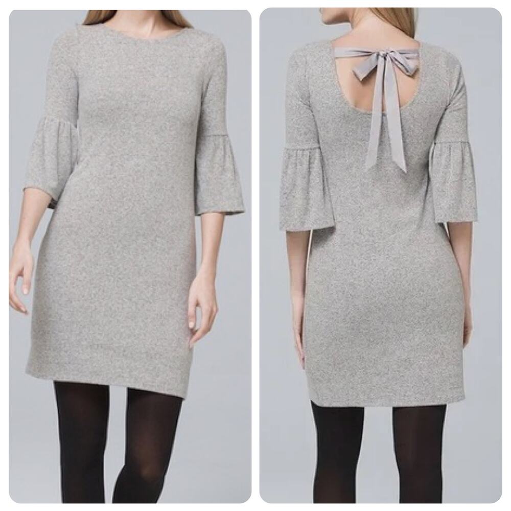 WHBM Gray Super Soft Knit Satin Tie Back Mini Dress women's size XL